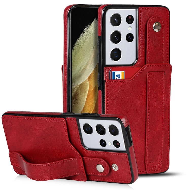 Crazy Horse Texture Shockproof TPU + PU Leather Case with Card Slot & Wrist Strap Holder, For Samsung Galaxy S21 5G, For Samsung Galaxy S21+ 5G, For Samsung Galaxy S21 Ultra 5G, For Samsung Galaxy S21 FE, For Samsung Galaxy S20, For Samsung Galaxy S20+
