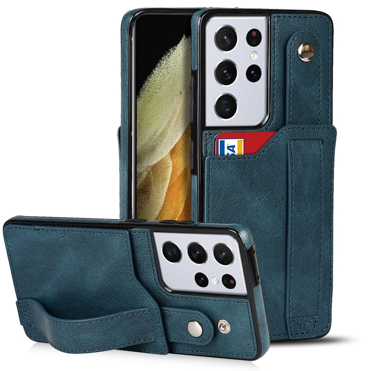 Crazy Horse Texture Shockproof TPU + PU Leather Case with Card Slot & Wrist Strap Holder, For Samsung Galaxy S21 5G, For Samsung Galaxy S21+ 5G, For Samsung Galaxy S21 Ultra 5G, For Samsung Galaxy S21 FE, For Samsung Galaxy S20, For Samsung Galaxy S20+