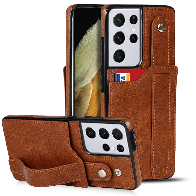 Crazy Horse Texture Shockproof TPU + PU Leather Case with Card Slot & Wrist Strap Holder, For Samsung Galaxy S21 5G, For Samsung Galaxy S21+ 5G, For Samsung Galaxy S21 Ultra 5G, For Samsung Galaxy S21 FE, For Samsung Galaxy S20, For Samsung Galaxy S20+