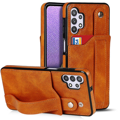 Crazy Horse Texture Shockproof TPU + PU Leather Case with Card Slot & Wrist Strap Holder, For Samsung Galaxy A32 5G, For Samsung Galaxy A22 5G