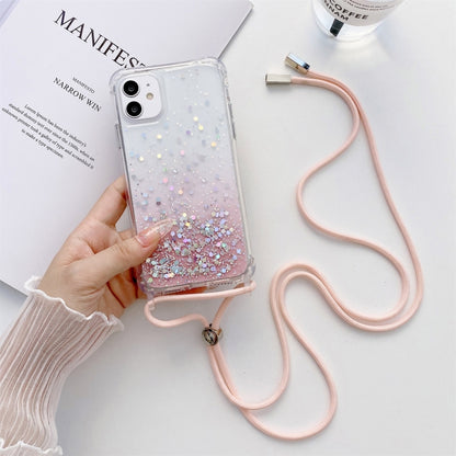 Gradient Glitter Powder Epoxy TPU Thickened Acrylic Shockproof Case with Round Neck Lanyard, For iPhone 13 mini, For iPhone 13, For iPhone 13 Pro, For iPhone 13 Pro Max, For iPhone 12 mini, For iPhone 12 / 12 Pro, For iPhone 12 Pro Max, For iPhone 11  ...