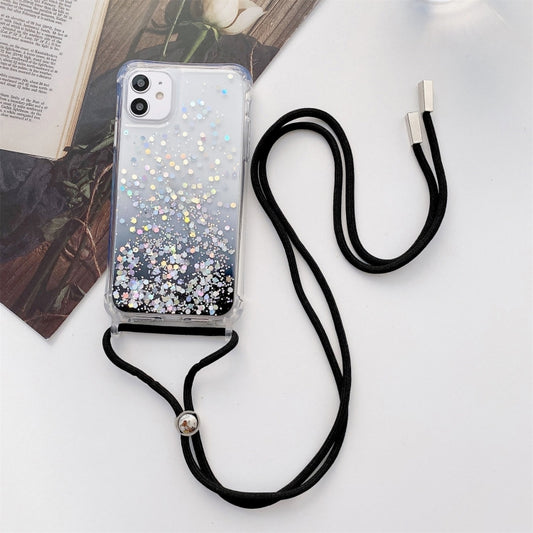 Gradient Glitter Powder Epoxy TPU Thickened Acrylic Shockproof Case with Round Neck Lanyard, For iPhone 13 mini, For iPhone 13, For iPhone 13 Pro, For iPhone 13 Pro Max, For iPhone 12 mini, For iPhone 12 / 12 Pro, For iPhone 12 Pro Max, For iPhone 11