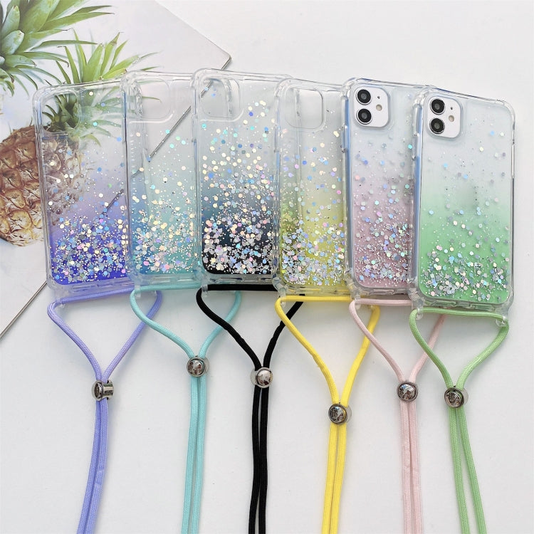 Gradient Glitter Powder Epoxy TPU Thickened Acrylic Shockproof Case with Round Neck Lanyard, For iPhone 13 mini, For iPhone 13, For iPhone 13 Pro, For iPhone 13 Pro Max, For iPhone 12 mini, For iPhone 12 / 12 Pro, For iPhone 12 Pro Max, For iPhone 11  ...