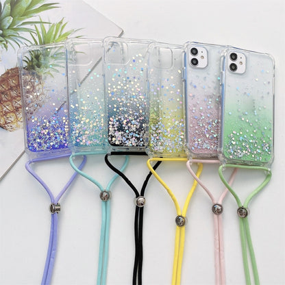 Gradient Glitter Powder Epoxy TPU Thickened Acrylic Shockproof Case with Round Neck Lanyard, For iPhone 13 mini, For iPhone 13, For iPhone 13 Pro, For iPhone 13 Pro Max, For iPhone 12 mini, For iPhone 12 / 12 Pro, For iPhone 12 Pro Max, For iPhone 11  ...