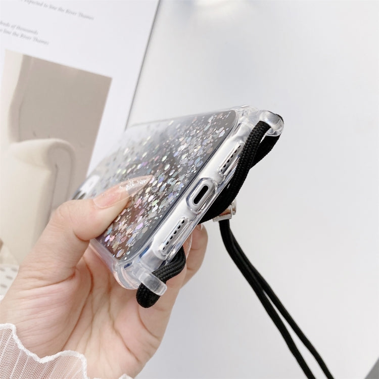 Gradient Glitter Powder Epoxy TPU Thickened Acrylic Shockproof Case with Round Neck Lanyard, For iPhone 13 mini, For iPhone 13, For iPhone 13 Pro, For iPhone 13 Pro Max, For iPhone 12 mini, For iPhone 12 / 12 Pro, For iPhone 12 Pro Max, For iPhone 11  ...