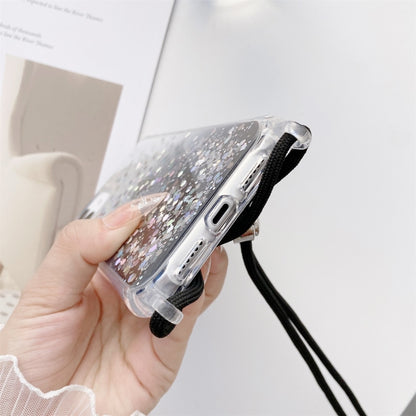 Gradient Glitter Powder Epoxy TPU Thickened Acrylic Shockproof Case with Round Neck Lanyard, For iPhone 13 mini, For iPhone 13, For iPhone 13 Pro, For iPhone 13 Pro Max, For iPhone 12 mini, For iPhone 12 / 12 Pro, For iPhone 12 Pro Max, For iPhone 11  ...