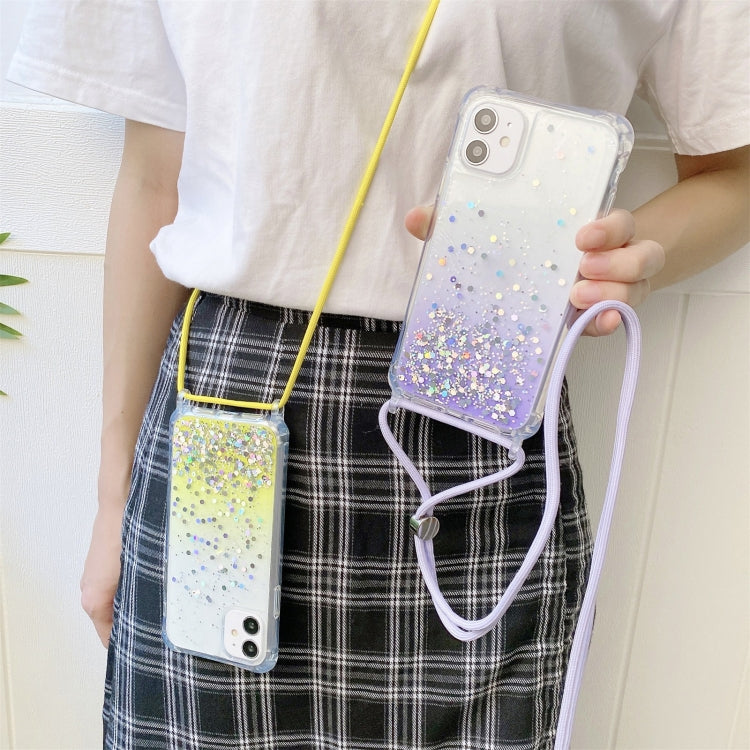 Gradient Glitter Powder Epoxy TPU Thickened Acrylic Shockproof Case with Round Neck Lanyard, For iPhone 13 mini, For iPhone 13, For iPhone 13 Pro, For iPhone 13 Pro Max, For iPhone 12 mini, For iPhone 12 / 12 Pro, For iPhone 12 Pro Max, For iPhone 11  ...