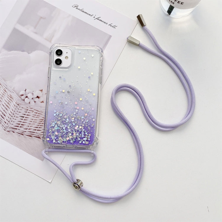 Gradient Glitter Powder Epoxy TPU Thickened Acrylic Shockproof Case with Round Neck Lanyard, For iPhone 13 mini, For iPhone 13, For iPhone 13 Pro, For iPhone 13 Pro Max, For iPhone 12 mini, For iPhone 12 / 12 Pro, For iPhone 12 Pro Max, For iPhone 11  ...