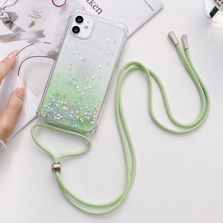 Gradient Glitter Powder Epoxy TPU Thickened Acrylic Shockproof Case with Round Neck Lanyard, For iPhone 13 mini, For iPhone 13, For iPhone 13 Pro, For iPhone 13 Pro Max, For iPhone 12 mini, For iPhone 12 / 12 Pro, For iPhone 12 Pro Max, For iPhone 11  ...
