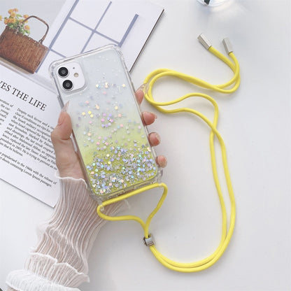 Gradient Glitter Powder Epoxy TPU Thickened Acrylic Shockproof Case with Round Neck Lanyard, For iPhone 13 mini, For iPhone 13, For iPhone 13 Pro, For iPhone 13 Pro Max, For iPhone 12 mini, For iPhone 12 / 12 Pro, For iPhone 12 Pro Max, For iPhone 11  ...
