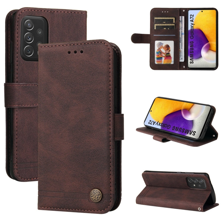 Skin Feel Life Tree Metal Button Horizontal Flip Leather Case with Holder & Card Slot & Wallet & Photo Frame & Strap, For Samsung Galaxy A72 5G / 4G