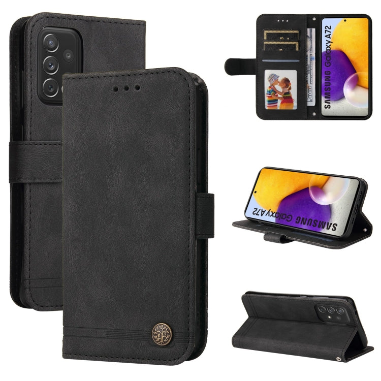 Skin Feel Life Tree Metal Button Horizontal Flip Leather Case with Holder & Card Slot & Wallet & Photo Frame & Strap, For Samsung Galaxy A72 5G / 4G