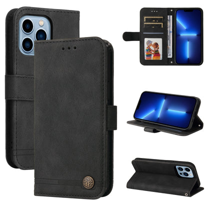 Skin Feel Life Tree Metal Button Horizontal Flip Leather Case with Holder & Card Slot & Wallet & Photo Frame & Strap, For iPhone 13 mini, For iPhone 13, For iPhone 13 Pro, For iPhone 13 Pro Max, For iPhone 12 mini, For iPhone 12 / 12 Pro               ...