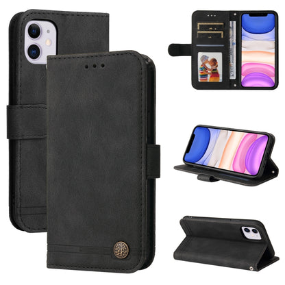 Skin Feel Life Tree Metal Button Horizontal Flip Leather Case with Holder & Card Slot & Wallet & Photo Frame & Strap, For iPhone 13 mini, For iPhone 13, For iPhone 13 Pro, For iPhone 13 Pro Max, For iPhone 12 mini, For iPhone 12 / 12 Pro               ...