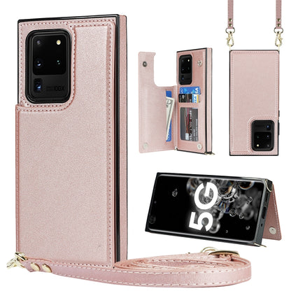 Cross-body Square Double Buckle Flip Card Bag TPU+PU Case with Card Slots & Wallet & Photo & Strap, For Samsung Galaxy Note20, For Samsung Galaxy Note20 Ultra, For Samsung Galaxy S20, For Samsung Galaxy S20 Ultra, For Samsung Galaxy S20 FE             ...
