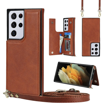 Cross-body Square Double Buckle Flip Card Bag TPU+PU Case with Card Slots & Wallet & Photo & Strap, For Samsung Galaxy Note20, For Samsung Galaxy Note20 Ultra, For Samsung Galaxy S20, For Samsung Galaxy S20 Ultra, For Samsung Galaxy S20 FE             ...