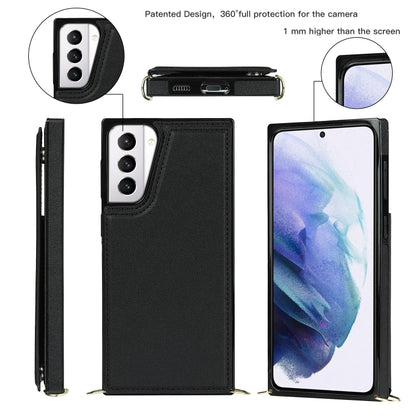 Cross-body Square Double Buckle Flip Card Bag TPU+PU Case with Card Slots & Wallet & Photo & Strap, For Samsung Galaxy S21+ 5G