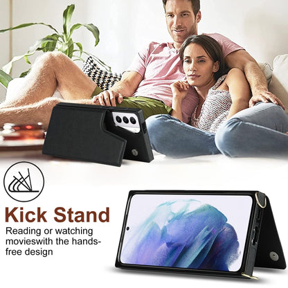 Cross-body Square Double Buckle Flip Card Bag TPU+PU Case with Card Slots & Wallet & Photo & Strap, For Samsung Galaxy S21+ 5G