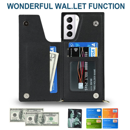 Cross-body Square Double Buckle Flip Card Bag TPU+PU Case with Card Slots & Wallet & Photo & Strap, For Samsung Galaxy S21+ 5G