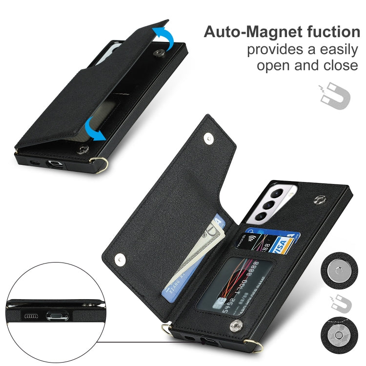 Cross-body Square Double Buckle Flip Card Bag TPU+PU Case with Card Slots & Wallet & Photo & Strap, For Samsung Galaxy S21+ 5G