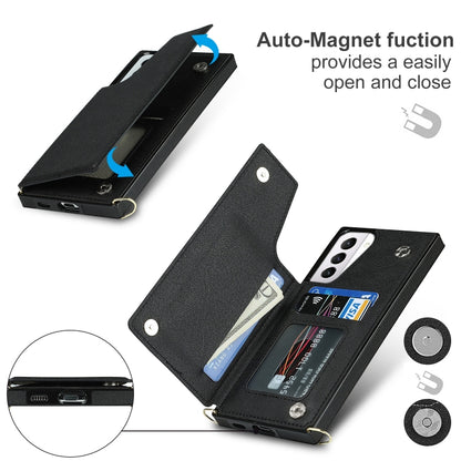 Cross-body Square Double Buckle Flip Card Bag TPU+PU Case with Card Slots & Wallet & Photo & Strap, For Samsung Galaxy S21+ 5G