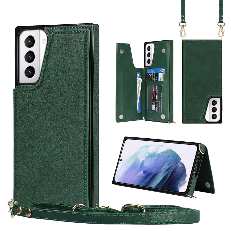 Cross-body Square Double Buckle Flip Card Bag TPU+PU Case with Card Slots & Wallet & Photo & Strap, For Samsung Galaxy S21+ 5G