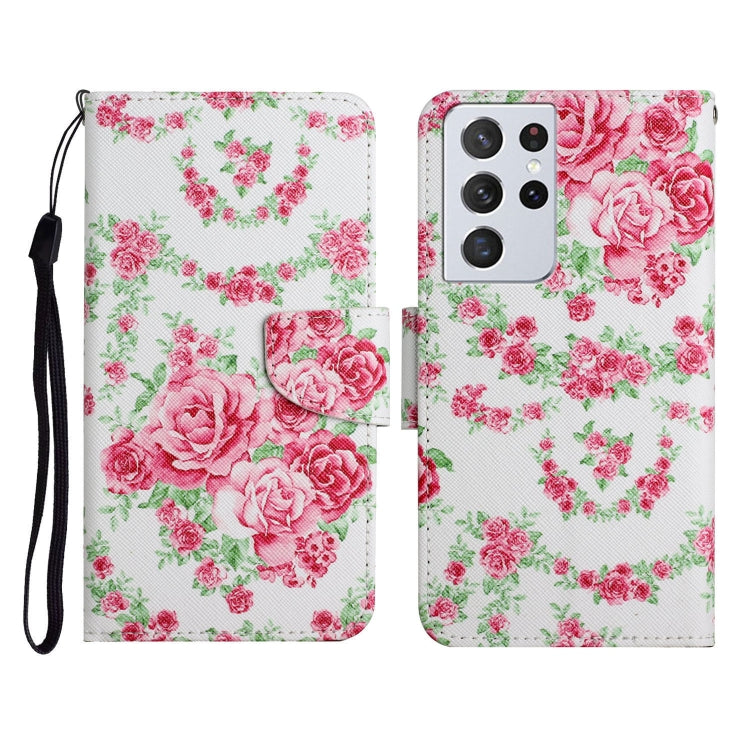 Painted Pattern Horizontal Flip Leather Case with Holder & Card Slot & Wallet, For Samsung Galaxy S21 Ultra 5G