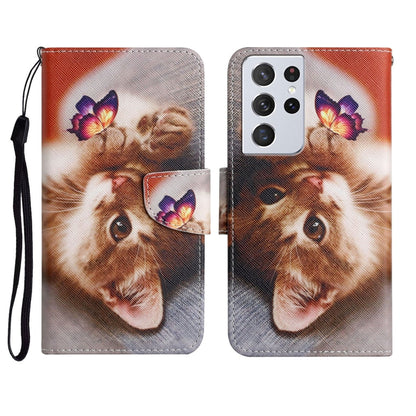 Painted Pattern Horizontal Flip Leather Case with Holder & Card Slot & Wallet, For Samsung Galaxy S21 Ultra 5G