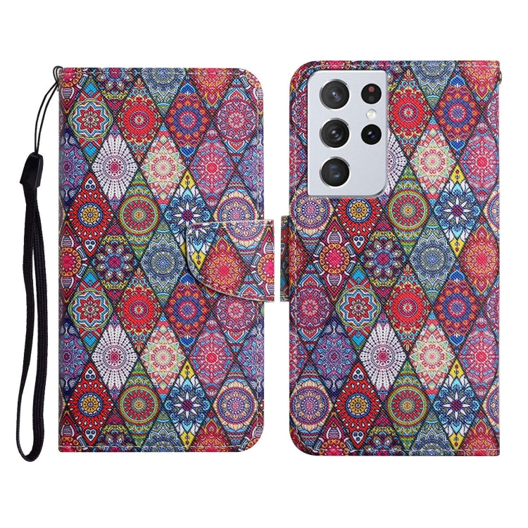 Painted Pattern Horizontal Flip Leather Case with Holder & Card Slot & Wallet, For Samsung Galaxy S21 Ultra 5G