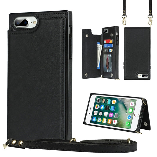 Cross-body Square Double Buckle Flip Card Bag TPU+PU Case with Card Slots & Wallet & Photo & Strap, For iPhone 8 Plus / 7 Plus, For iPhone SE 2022 / SE 2020 / 8 / 7, For iPhone 11, For iPhone 11 Pro, For iPhone 11 Pro Max, For iPhone 12 mini