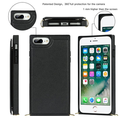 Cross-body Square Double Buckle Flip Card Bag TPU+PU Case with Card Slots & Wallet & Photo & Strap, For iPhone 8 Plus / 7 Plus, For iPhone SE 2022 / SE 2020 / 8 / 7, For iPhone 11, For iPhone 11 Pro, For iPhone 11 Pro Max, For iPhone 12 mini           ...