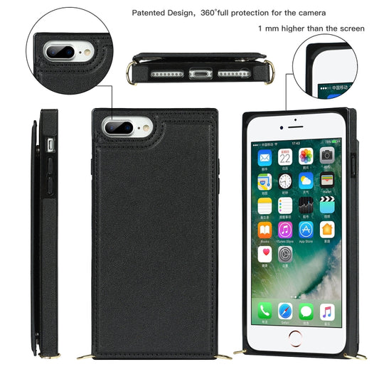 Cross-body Square Double Buckle Flip Card Bag TPU+PU Case with Card Slots & Wallet & Photo & Strap, For iPhone 8 Plus / 7 Plus, For iPhone SE 2022 / SE 2020 / 8 / 7, For iPhone 11, For iPhone 11 Pro, For iPhone 11 Pro Max, For iPhone 12 mini           ...