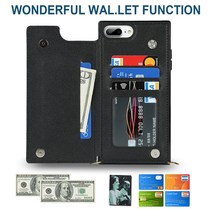 Cross-body Square Double Buckle Flip Card Bag TPU+PU Case with Card Slots & Wallet & Photo & Strap, For iPhone 8 Plus / 7 Plus, For iPhone SE 2022 / SE 2020 / 8 / 7, For iPhone 11, For iPhone 11 Pro, For iPhone 11 Pro Max, For iPhone 12 mini           ...