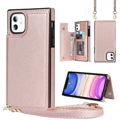 Cross-body Square Double Buckle Flip Card Bag TPU+PU Case with Card Slots & Wallet & Photo & Strap, For iPhone 8 Plus / 7 Plus, For iPhone SE 2022 / SE 2020 / 8 / 7, For iPhone 11, For iPhone 11 Pro, For iPhone 11 Pro Max, For iPhone 12 mini           ...
