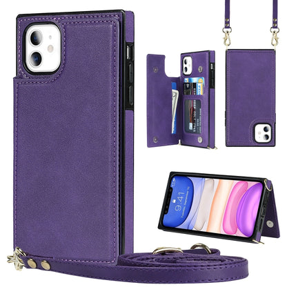 Cross-body Square Double Buckle Flip Card Bag TPU+PU Case with Card Slots & Wallet & Photo & Strap, For iPhone 8 Plus / 7 Plus, For iPhone SE 2022 / SE 2020 / 8 / 7, For iPhone 11, For iPhone 11 Pro, For iPhone 11 Pro Max, For iPhone 12 mini           ...