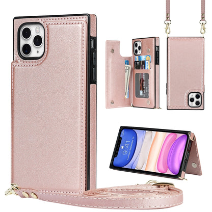 Cross-body Square Double Buckle Flip Card Bag TPU+PU Case with Card Slots & Wallet & Photo & Strap, For iPhone 8 Plus / 7 Plus, For iPhone SE 2022 / SE 2020 / 8 / 7, For iPhone 11, For iPhone 11 Pro, For iPhone 11 Pro Max, For iPhone 12 mini           ...