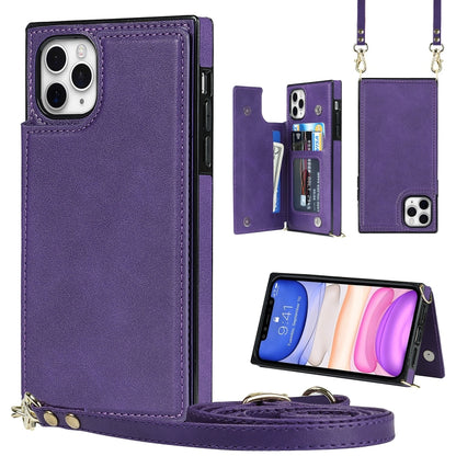 Cross-body Square Double Buckle Flip Card Bag TPU+PU Case with Card Slots & Wallet & Photo & Strap, For iPhone 8 Plus / 7 Plus, For iPhone SE 2022 / SE 2020 / 8 / 7, For iPhone 11, For iPhone 11 Pro, For iPhone 11 Pro Max, For iPhone 12 mini           ...