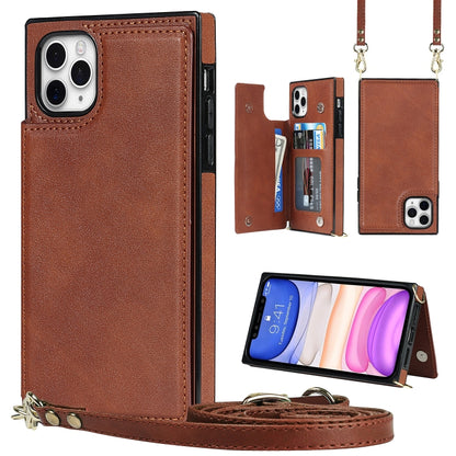 Cross-body Square Double Buckle Flip Card Bag TPU+PU Case with Card Slots & Wallet & Photo & Strap, For iPhone 8 Plus / 7 Plus, For iPhone SE 2022 / SE 2020 / 8 / 7, For iPhone 11, For iPhone 11 Pro, For iPhone 11 Pro Max, For iPhone 12 mini           ...