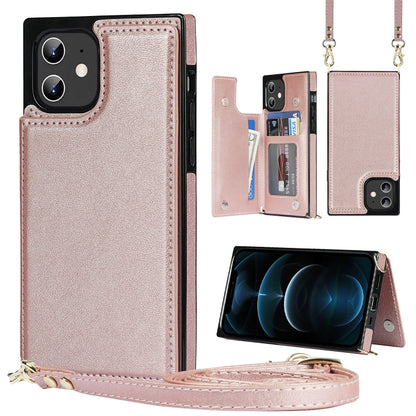 Cross-body Square Double Buckle Flip Card Bag TPU+PU Case with Card Slots & Wallet & Photo & Strap, For iPhone 8 Plus / 7 Plus, For iPhone SE 2022 / SE 2020 / 8 / 7, For iPhone 11, For iPhone 11 Pro, For iPhone 11 Pro Max, For iPhone 12 mini           ...
