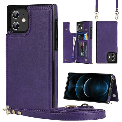Cross-body Square Double Buckle Flip Card Bag TPU+PU Case with Card Slots & Wallet & Photo & Strap, For iPhone 8 Plus / 7 Plus, For iPhone SE 2022 / SE 2020 / 8 / 7, For iPhone 11, For iPhone 11 Pro, For iPhone 11 Pro Max, For iPhone 12 mini           ...