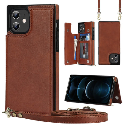 Cross-body Square Double Buckle Flip Card Bag TPU+PU Case with Card Slots & Wallet & Photo & Strap, For iPhone 8 Plus / 7 Plus, For iPhone SE 2022 / SE 2020 / 8 / 7, For iPhone 11, For iPhone 11 Pro, For iPhone 11 Pro Max, For iPhone 12 mini           ...