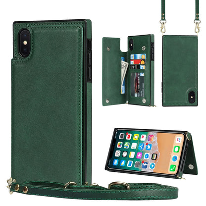 Cross-body Square Double Buckle Flip Card Bag TPU+PU Case with Card Slots & Wallet & Photo & Strap, For iPhone XS / X, For iPhone XS Max, For iPhone XR