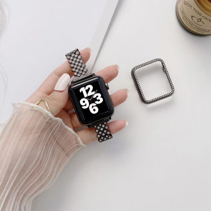 Rhombus Full Diamond Metal Replacement Wrist Strap Watchband + Case For Apple Watch Series, For Apple Watch Series 6 / 5 / 4 / Watch SE 40mm, For Apple Watch Series 6 / 5 / 4 / Watch SE 44mm, 3 & 2 & 1 42mm, 3 & 2 & 1 38mm