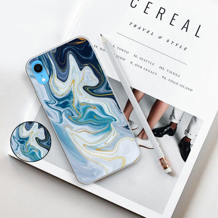 Embossed Varnished Marble TPU Protective Case with Holder, For iPhone XS / X, For iPhone XR, For iPhone XS Max, For iPhone 8 Plus & 7 Plus, For iPhone 8 & 7, For iPhone 6 & 6s