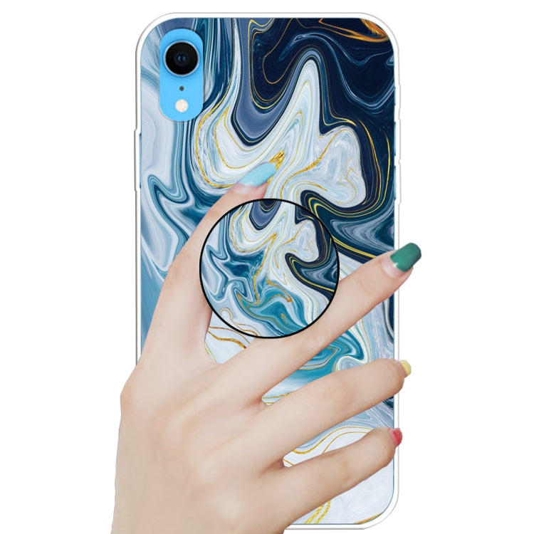 Embossed Varnished Marble TPU Protective Case with Holder, For iPhone XS / X, For iPhone XR, For iPhone XS Max, For iPhone 8 Plus & 7 Plus, For iPhone 8 & 7, For iPhone 6 & 6s