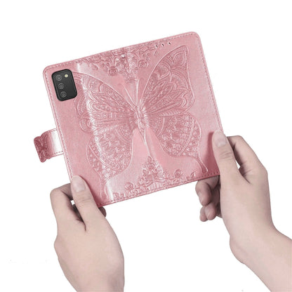 Butterfly Love Flowers Embossed Horizontal Flip Leather Case with Holder & Card Slots & Wallet & Lanyard, For Samsung Galaxy A03s 166mm