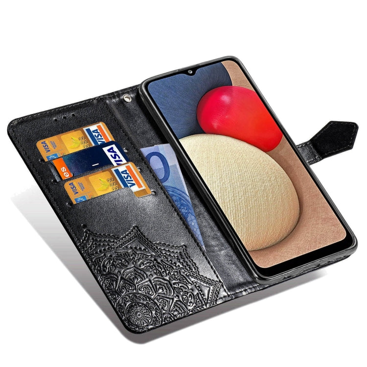 Mandala Flower Embossed Horizontal Flip Leather Case with Holder & Three Card Slots & Wallet & Lanyard, For Samsung Galaxy A03s 166mm