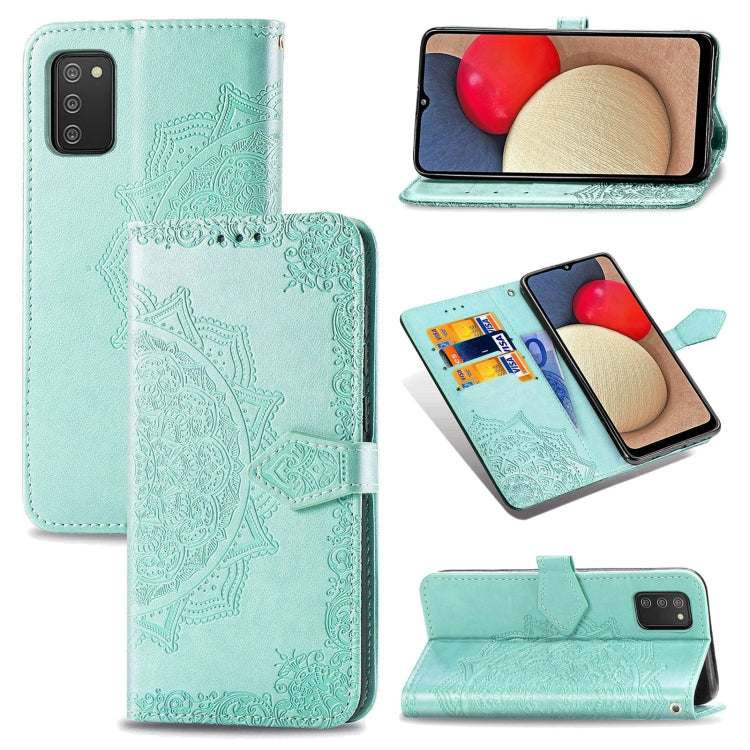 Mandala Flower Embossed Horizontal Flip Leather Case with Holder & Three Card Slots & Wallet & Lanyard, For Samsung Galaxy A03s 166mm