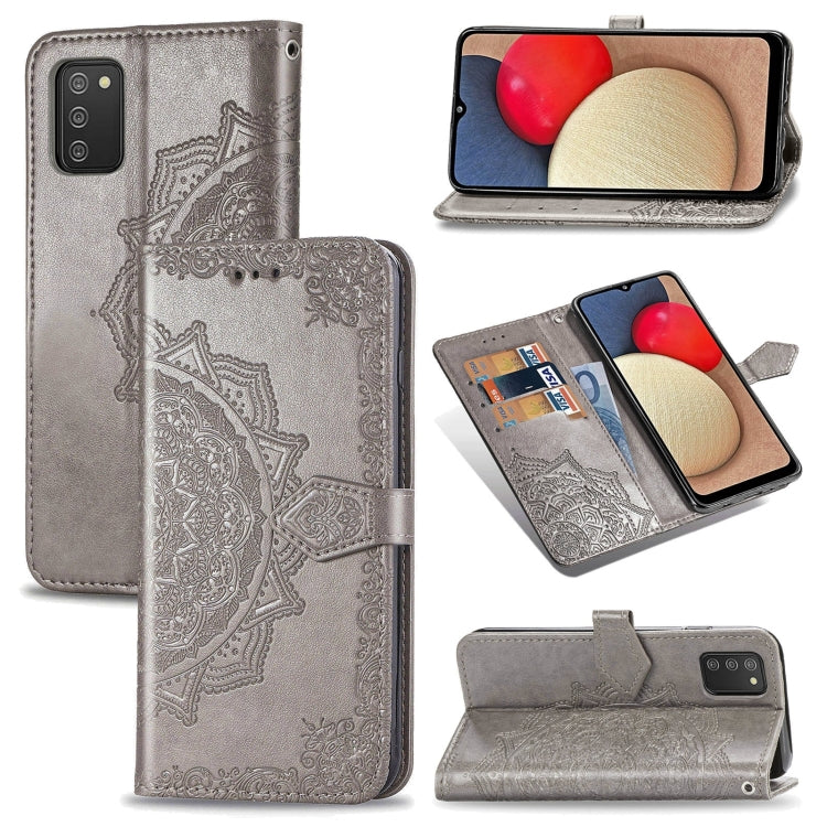 Mandala Flower Embossed Horizontal Flip Leather Case with Holder & Three Card Slots & Wallet & Lanyard, For Samsung Galaxy A03s 166mm