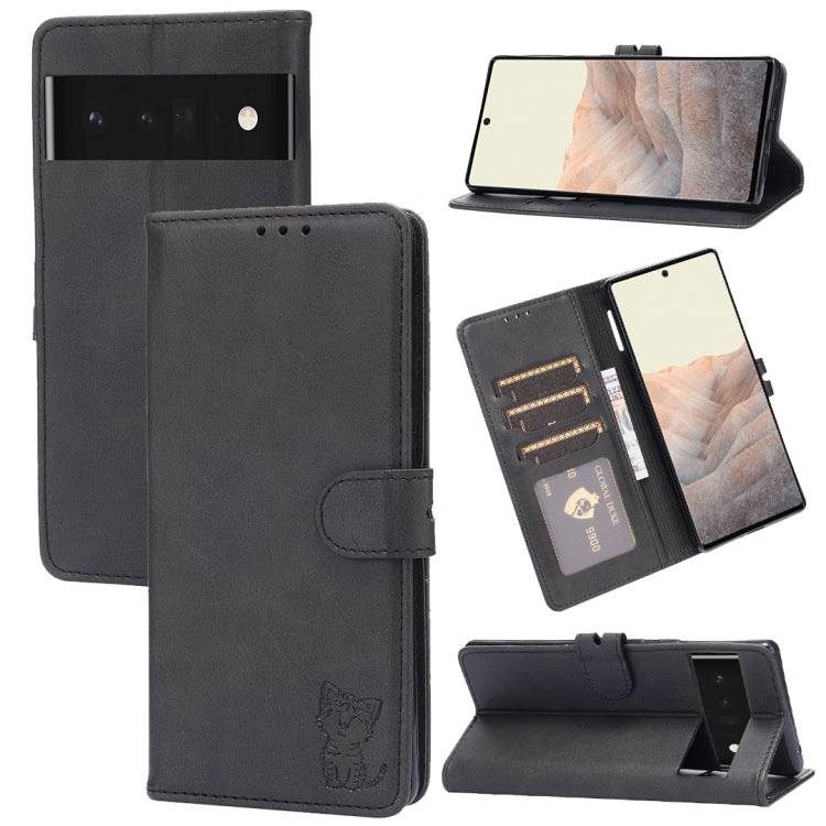 Embossed Happy Cat Pattern Horizontal Flip Leather Case with Holder & Card Slots & Wallet, For Google Pixel 6, For Google Pixel 6 Pro